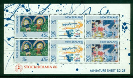 NEW ZEALAND 1986 Mi 968-70 Stockholmia Mini Sheet** Stamp Exhibition STOCKHOLMIA 86 - Child Drawings [LA900] - Esposizioni Filateliche