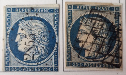 2 TIMBRE France N° 4 - 25 C Bleu 1853-60 - Oblitéré 2855 - Yvert & Tellier 2003 Coté Minimum 90 € - 1849-1850 Ceres