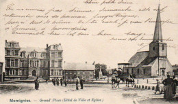 MOMIGNIES  Grand'place Hotel De Ville Et Eglise :animée Voyagé En 1903 - Momignies