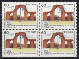 Block Of 4, India MNH 1987,  60p India 89 Stamp Exhibition, Monuments, Iron Pillar, Mineral. Monument - Hojas Bloque