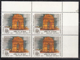 Corner Block Of 4, India MNH 1987,  India 89 Stamp Exhibition, Monument,  'India Gate' - Blokken & Velletjes