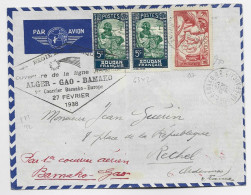 SOUDAN 90C ROUGE +5C PAIRE LETTRE COVER AVION BAMAKP RP 23 FEV 1938 POUR ARDENNES + OUVERT ALGER GAO BAMAKO 1ER COURRIER - Storia Postale