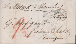 1856. ENGLAND. Interesting Fine Small Cover To Frederikshald, Norway Via Ostend Dated Manchester 25 April ... - JF439245 - Hamburg