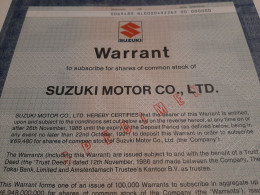 Warrant Suzuki Motor CO., LTD - Specimen - Amsterdam 12 November 1986. - Cars