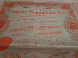 Jewett Typewriter Co - Actions De Préférence à 5 $ Chacune - Des Moines , Iowa - U.S.A. - 22 Juillet 1904. - Mines