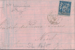 SAGE - N°90 - PERFORATION SL - SOCIETE LYONNAISE AGENCE DE LYON - ENTETE DE LA BANQUE - 24-1-1883. - 1877-1920: Periodo Semi Moderno