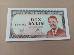 Billete De La Republica De Guinea De 10 Sylis, Año 1960, UNC - Guinée