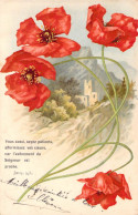 Fleurs - Coquelicot Et Village - Carte Postale Ancienne - Bloemen