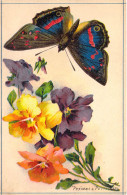 Fleurs - Illustration De Pensées Et Papillon PETIT MARS - Carte Postale Ancienne - Blumen