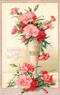 Fleurs - Illustration D'Oeillets Rouge - Carte Postale Ancienne - Blumen