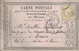 ALLIER - ST POURCAIN - CERES - N°59 - OBLITERATION GC - CARTE PRECURSEUR DU 7 JANVIER 1874. - 1877-1920: Periodo Semi Moderno