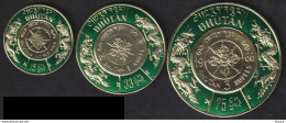 BHUTAN UNISSUED 1966 "GOLD COIN" SET OF 3 W/ MAJOR PRINTING ERROR IN VALUE, UNISSUED, As Per Scan - Fouten Op Zegels