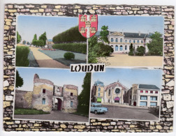 Delcampe - CPSM Photo Multivues Loudun 86 Vienne Jardin Public Mairie Porte Martray Sainte Croix éditions Moulin Sartrouville - Loudun