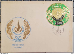 BHUTAN 1968 Human Right Year Overprint On Gold Coin 9nu Overprint Stamp Official FDC, Ex Rare, As Per Scan - Errores En Los Sellos