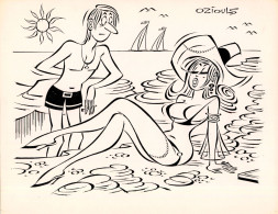 DESSIN DE OZIOULS - HUMOUR A LA PLAGE - PIN'UP - Original Drawings