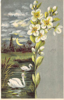 Fleurs - Illustration De Fleurs à Identifier Blanches Et Cygnes - Carte Postale Ancienne - Flowers