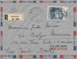 LUXEMBOURG - 1954 Rodange Registered AIR To BRAZIL - 20Fr SOLE Tourism Issue - Briefe U. Dokumente