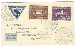 28 - V1- 30 - AIR MAIL Cover From THINGVELLIR  To REYKJAVIK Fr. 45 Aurar  With Y & T N° 3 Ae - Cartas & Documentos