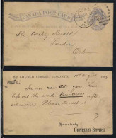 CANADA - TORONTO - QV / 1883 ENTIER POSTAL REPIQUE VOYAGE (ref 8445c) - 1860-1899 Regno Di Victoria