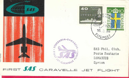 SVERIGE - FIRST CARAVELLE FLIGHT - SAS - FROM STOCKHOLM TO DAMASCUS *15.5.59* ON OFFICIAL COVER - Covers & Documents
