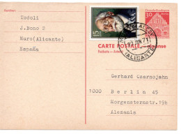 65296 - Berlin - 1971 - 30Pfg Gr.Bauten GAAntwKte (AntwTeil) M Span ZusFrankatur MURO -> Berlin - Storia Postale