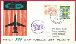 SVERIGE - FIRST CARAVELLE FLIGHT - SAS - FROM STOCKHOLM TO CAIRO *15.5.59* ON OFFICIAL COVER - Lettres & Documents
