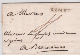 Gard Marque Postale Noire NIMES (31x5) Lenain N°8 I13 Cote 110 € Du 5 8 1775 Taxe Manuscrite 4 Pour Beaucaire - 1701-1800: Vorläufer XVIII