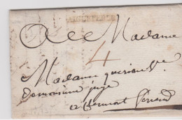 Puy De Dôme Marque Postale Noire Aigueperse (28mm) Lenain N°2B Du 5 NOV 1781 Taxe Manuscrite 4 Pour Clermont Ferrand - 1701-1800: Precursors XVIII