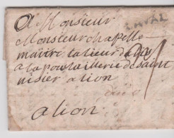 Mayenne Marque Postale Noire LAVAL (23,5x3,5) Lenain N°3 I17 Cote 240 € Port Dû Pour Lyon Taxe Manuscrite - 1701-1800: Vorläufer XVIII
