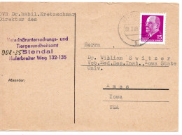 65306 - DDR - 1969 - 15Pfg Ulbricht EF A Kte STENDAL -> Ames, IA (USA) - Lettres & Documents