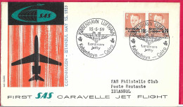 DANMARK - FIRST CARAVELLE FLIGHT - SAS - FROM KOBENHAVN TO ISTANBUL *15.5.59* ON OFFICIAL COVER - Aéreo