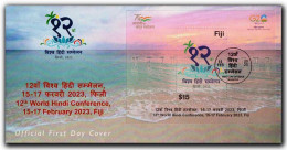 FIJI 2023 Religion Stamps 12th World Hindi Conference Hinduism, G20,Letter,Literature,Ocean,MS Sheet FDC Cover (**) - Briefe U. Dokumente