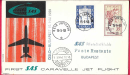 NORGE - FIRST SAS CARAVELLE FLIGHT - FROM OSLO TO BUDAPEST *15.5.59* ON OFFICIAL COVER - Cartas & Documentos
