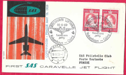 DANMARK - FIRST CARAVELLE FLIGHT - SAS - FROM KOBENHAVN TO  PRAGUE *15.5.59* ON OFFICIAL COVER - Posta Aerea