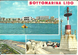 Sottomarina Lido Fraz. Di Chioggia (Venezia) Vedute: Spiaggia E Hotel Visti Dal Mare, Lungomare, Faro - Chioggia