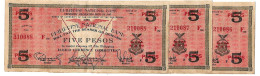 ILOILO  Province 5 Pesos  #307  Série De 1941  Billet Rouge Lot De 3 Billets à Suivre ,Pr. NEUF,  Brun Sur La Tranche - Philippines