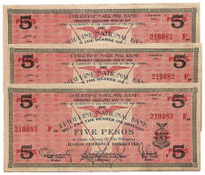 ILOILO  Province 5 Pesos  #307  Série De 1941  Billet Rouge Lot De 3 Billets à Suivre ,Pr. NEUF,  Brun Sur La Tranche - Philippines