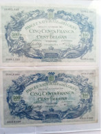 2 Billets Belgique 500 Francs  Ou 100 Belgas 1942 Et 1943 - 500 Frank-100 Belgas