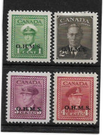 CANADA 1949 OFFICIALS 1c - 4c O.H.M.S. OVERPRINTS SG O162/O165 UNMOUNTED MINT/MOUNTED MINT Cat £33 - Surchargés