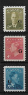 CANADA 1950 OFFICIALS 2c OLIVE - GREEN, 4c CARMINE-LAKE, 5c BLUE 'G' OVERPRINTS SG O180, O182, O184 UNMOUNTED MINT - Sovraccarichi