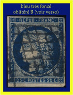 N° 4 CÉRÈS IIe RÉPUBLIQUE 1850 - BLEU FONCÉ À TRÈS FONCÉ - OBLITÉRÉ B - GRILLE - VOIR LE VERSO - 1849-1850 Ceres