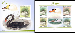 Niger 2022, Animals, Swan, 4val In BF +BF IMPERFORTED - Cisnes