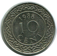 10 CENTS 1988 SURINAME Coin #AR956.U - Surinam 1975 - ...