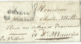 LETTRE GENEVE POUR ST MAURICE REGION VEILLERIS ( RRR ) DE 1838 LETTRE COVER - ...-1845 Préphilatélie