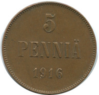 5 PENNIA 1916 FINLANDIA FINLAND Moneda RUSIA RUSSIA EMPIRE #AB194.5.E - Finland