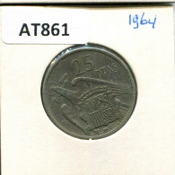 25 PESETAS 1964 SPANIEN SPAIN Münze #AT861.D - 25 Pesetas