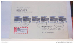 BRD: E-Brief Mit 50 Pf Sehenswürdigk. Rolle Mit Neuem R-Zettel Nach PLZ-Umst. Auf 77887 Vom 26.7.93 Knr: 1340R (9) - R- & V- Labels