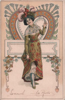 Illustrateur - Style Art Nouveau - Femme Avec Chapeau à Plumes - Tres Coloré - Carte Postale Ancienne - - Non Classés