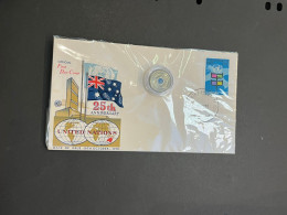 (1 Q 44) Australia United Nations 25th Anni. FDC Cover + $ 2.00 Colored UN Peace Keeping Coin (military) - 2 Dollars