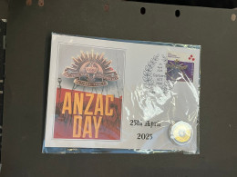(1 Q 44) ANZAC Day 2023 Cover + $ 2.00 Colored Coin For End Of WWII War (military) - 2 Dollars